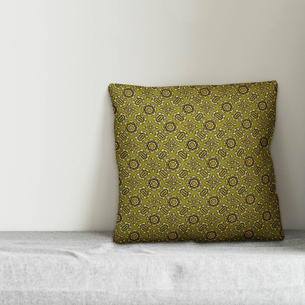 Mandala Pattern, Green Throw Pillow Cover, 16"x16"