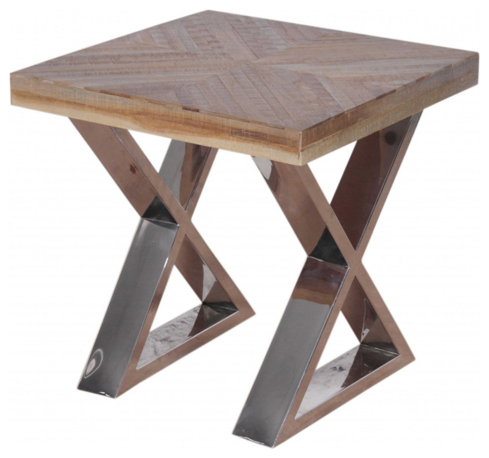 HomeRoots Multi Grain Wood and Chrome End or Side Table
