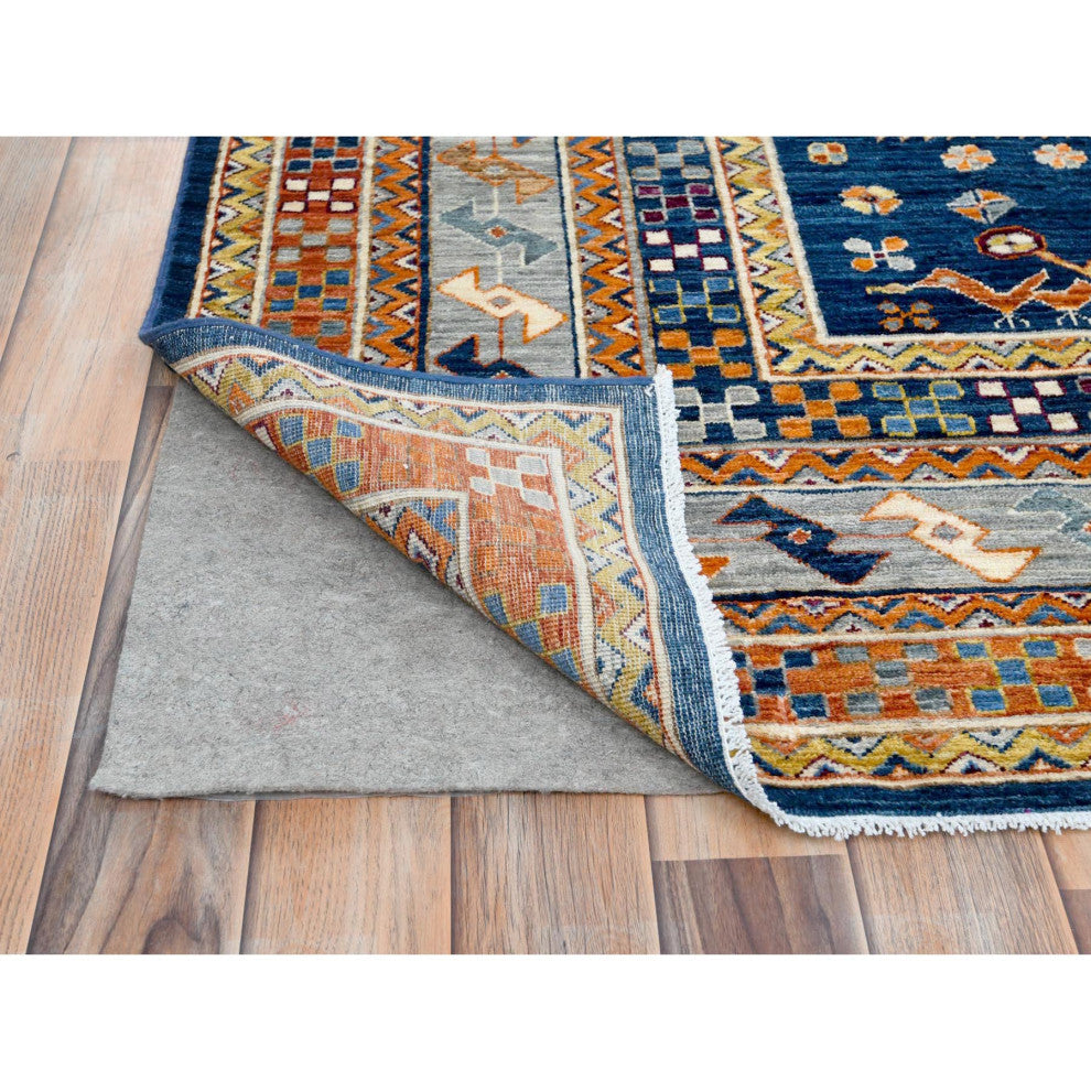 Navy Blue, Wool Hand Knotted, Armenian Inspired Design 200 KPSI Rug, 8'4"x9'7"