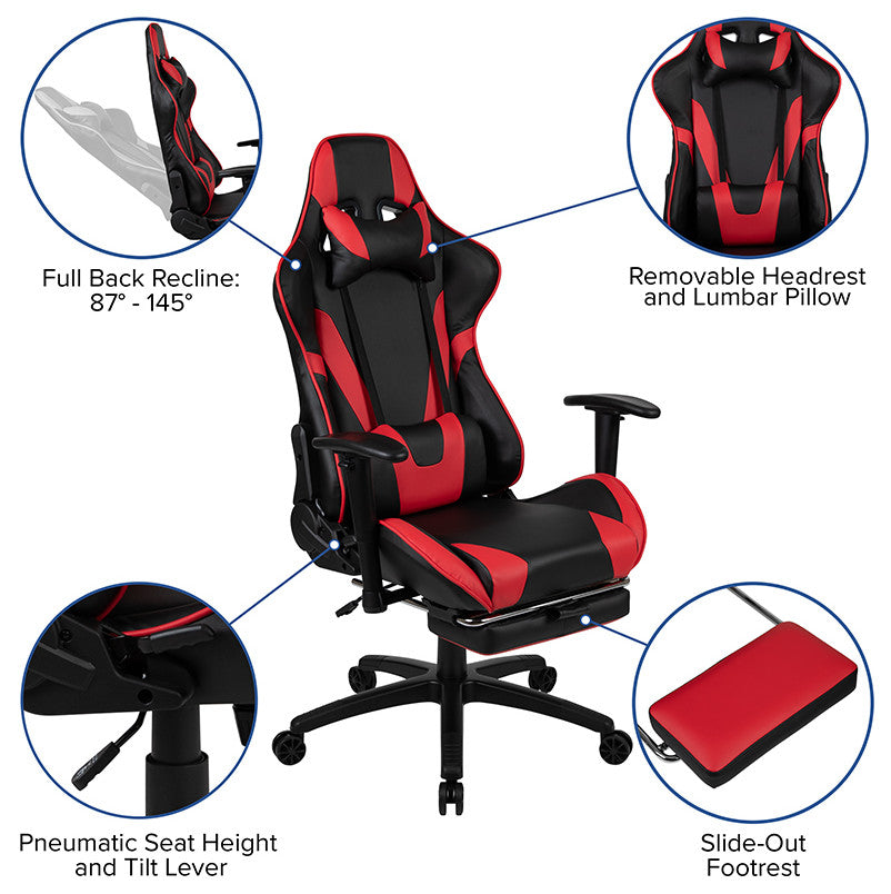 Gaming Desk and Reclining Chair Set, Headphone Hook/Monitor Stand, Red