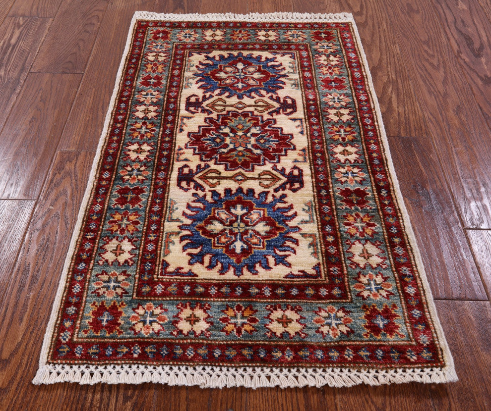 Geometric Super Kazak Hand Knotted Rug 1' 11" X 3' 1" Q10287