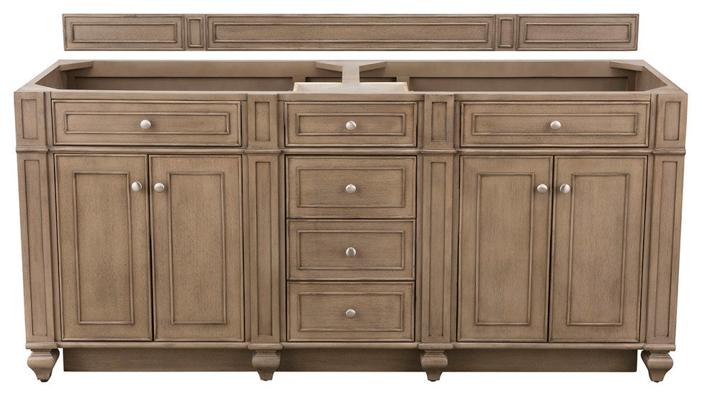 Bristol 72" Double Vanity Bright White, Whitewashed Walnut, White Zeus, Three-Hole