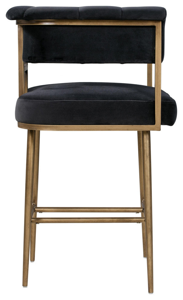 Gray Grey Velvet Counter Stool, Contemporary Modern Brass Gold Counter Stool