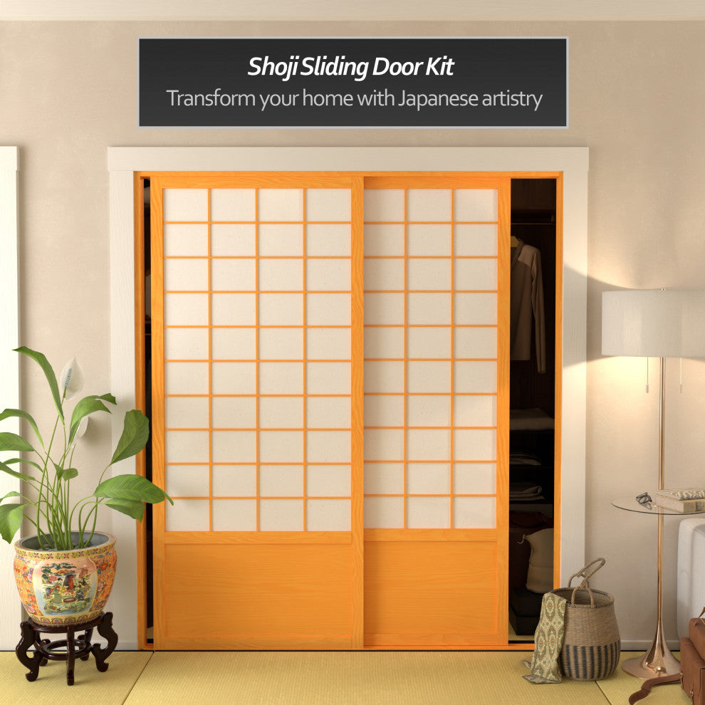 7' Tall Zen Shoji Sliding Door Kit, Double, Sided, Honey