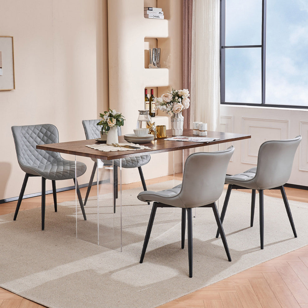 Younike Faux Leather Dining Chair, Diamond Pattern Set of 2, Gray