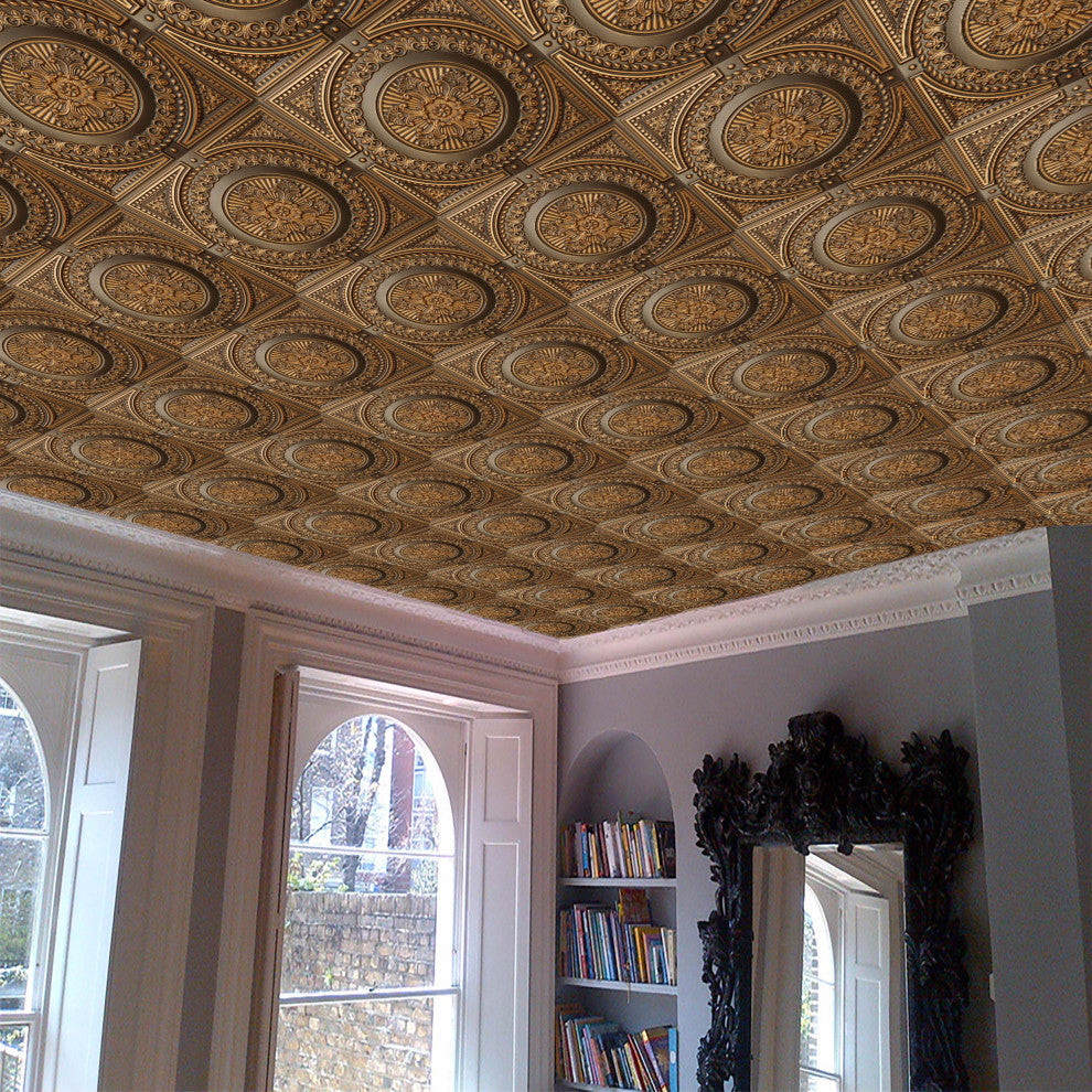 Antique Gold 3D Ceiling Panels, 2'x2', 40 Sq Ft, Pack of 10