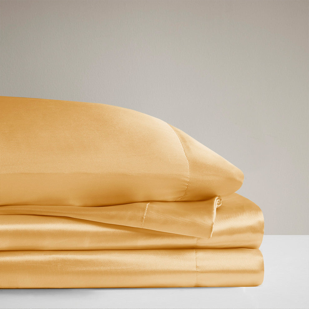 Madison Park Essentials Satin Luxury 6 PC Sheet Set, Gold