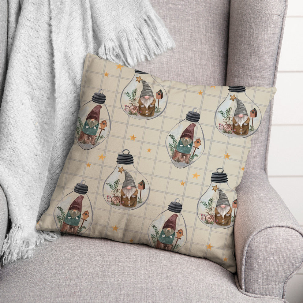Cream and Gray Check Gnome Globe Pattern 18x18 Spun Poly Pillow