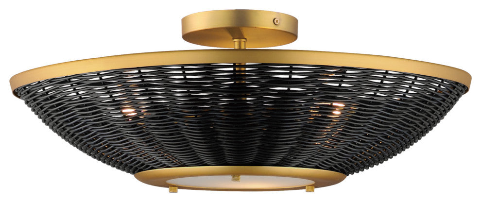 Maxim 14460BR Rattan 3 Light 20"W Semi-Flush Bowl Ceiling Fixture - Natural