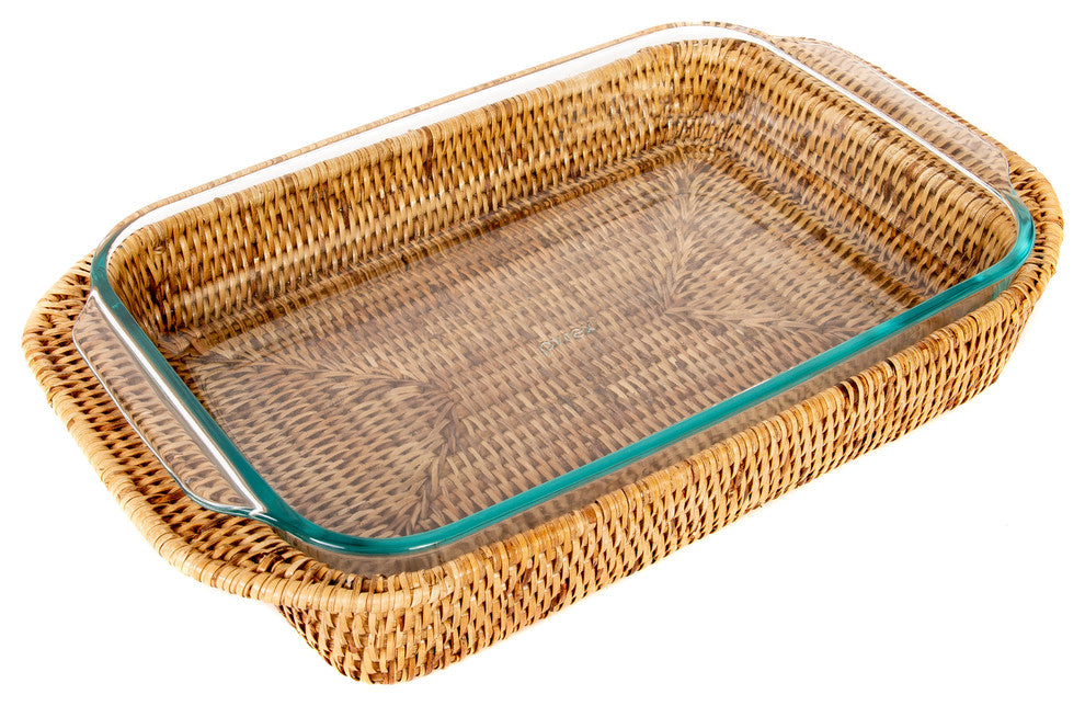 Artifacts Rattan™ Rectangular Baker Basket with Pyrex, Honey Brown, 13"x9"