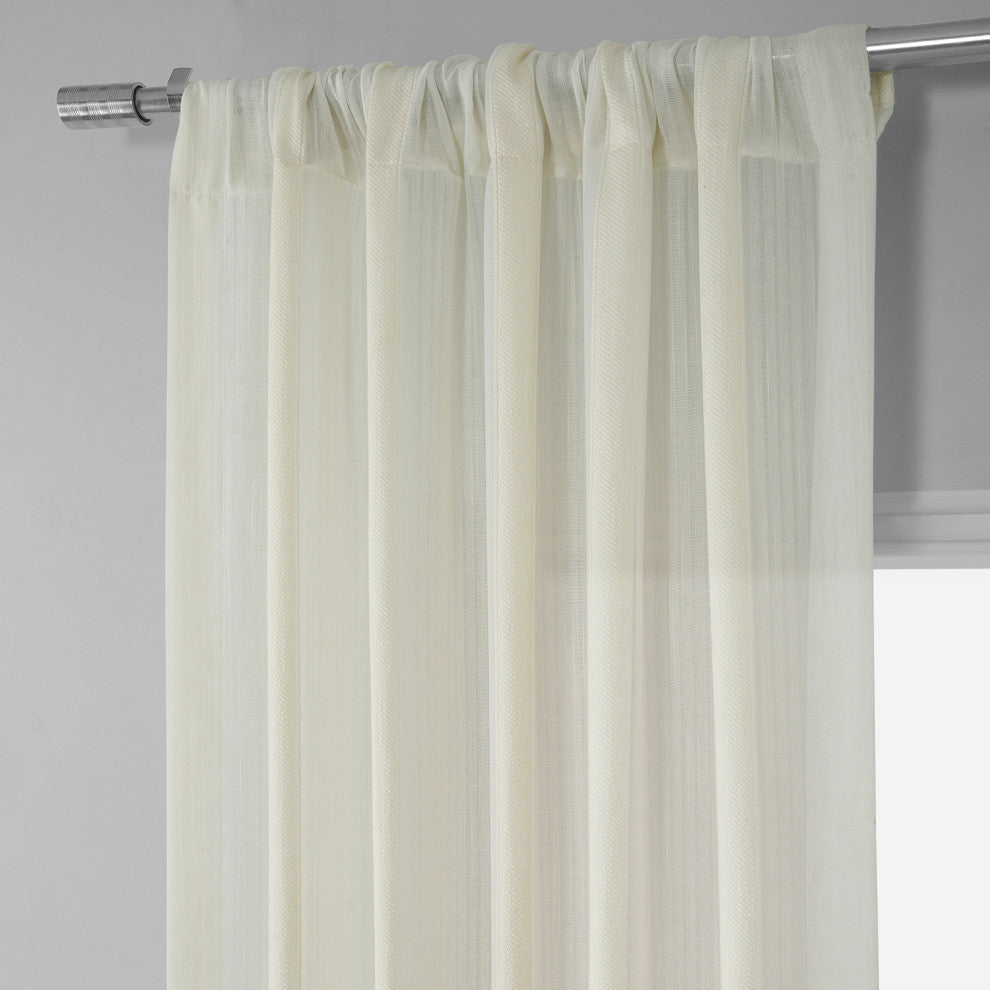 Antigua Off White Striped Linen Sheer Curtain Single Panel, 50"x84"