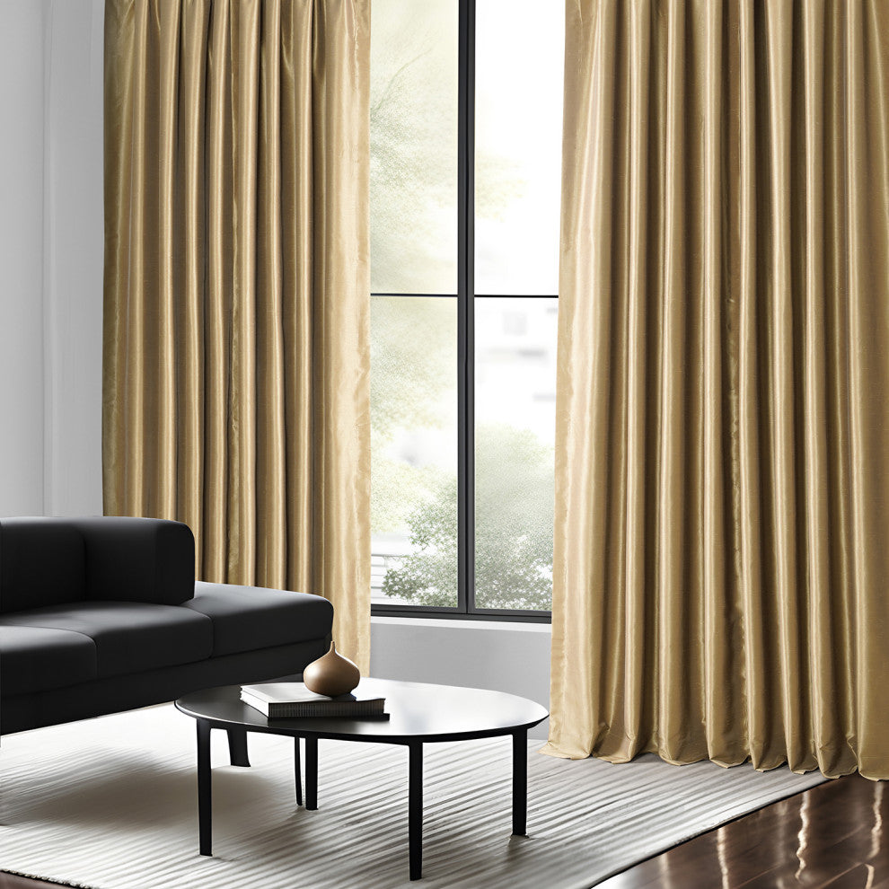 Ruched Vintage Faux Dupioni Silk Curtain Single Panel, Flax Gold, 50" X 84"