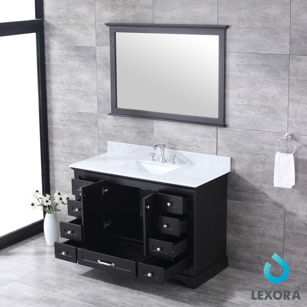 Dukes 48" Espresso Single Vanity Carrara Marble Top Sink, 46" Wall Mirror