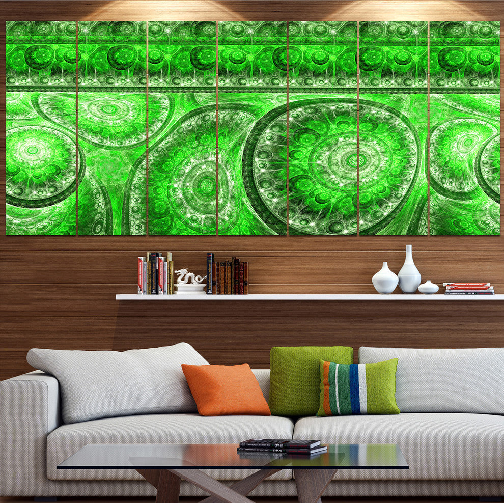Green Living Cells Fractal Design, Abstract Canvas Art Print, 83"x32", 7 Panels