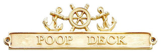 Brass Poop Deck Sign With Ship Wheel and Anchors 12"