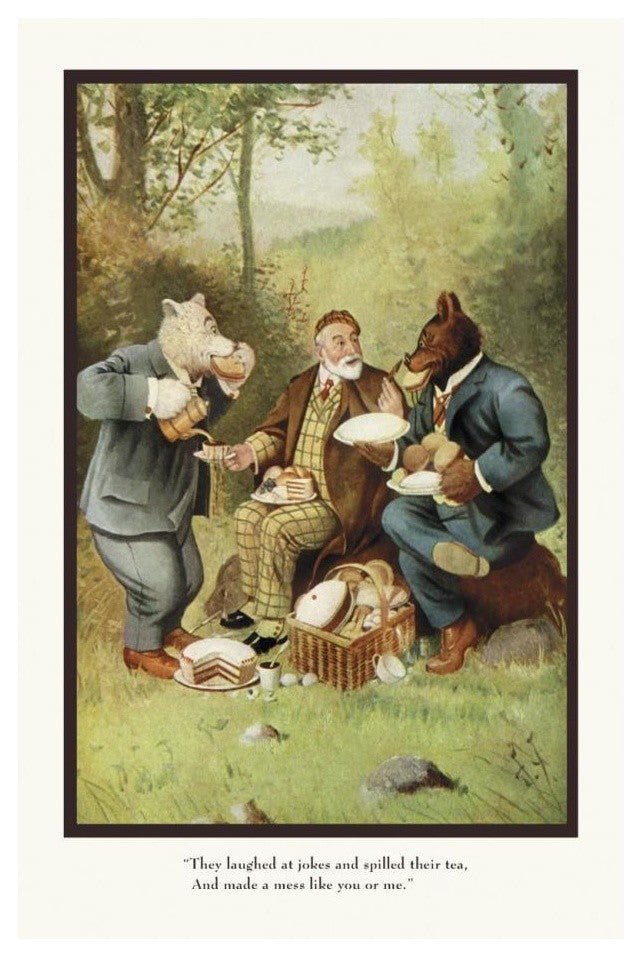 "Teddy Roosevelt's Bears: Teddy B and Teddy G at a Picnic" Paper Art, 18"x26"