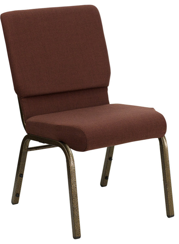 18.5''W Stacking Church Chair in Brown Fabric - Gold Vein Frame