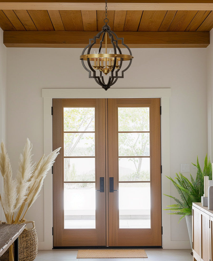 Kira Home Capistrano 28" 6-Light Rustic Farmhouse Chandelier, Warm Brass + Black
