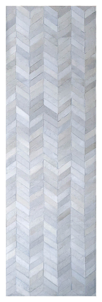 Cowhide Patchwork Runner Rug - Herringbone Off White 2.5"X8"