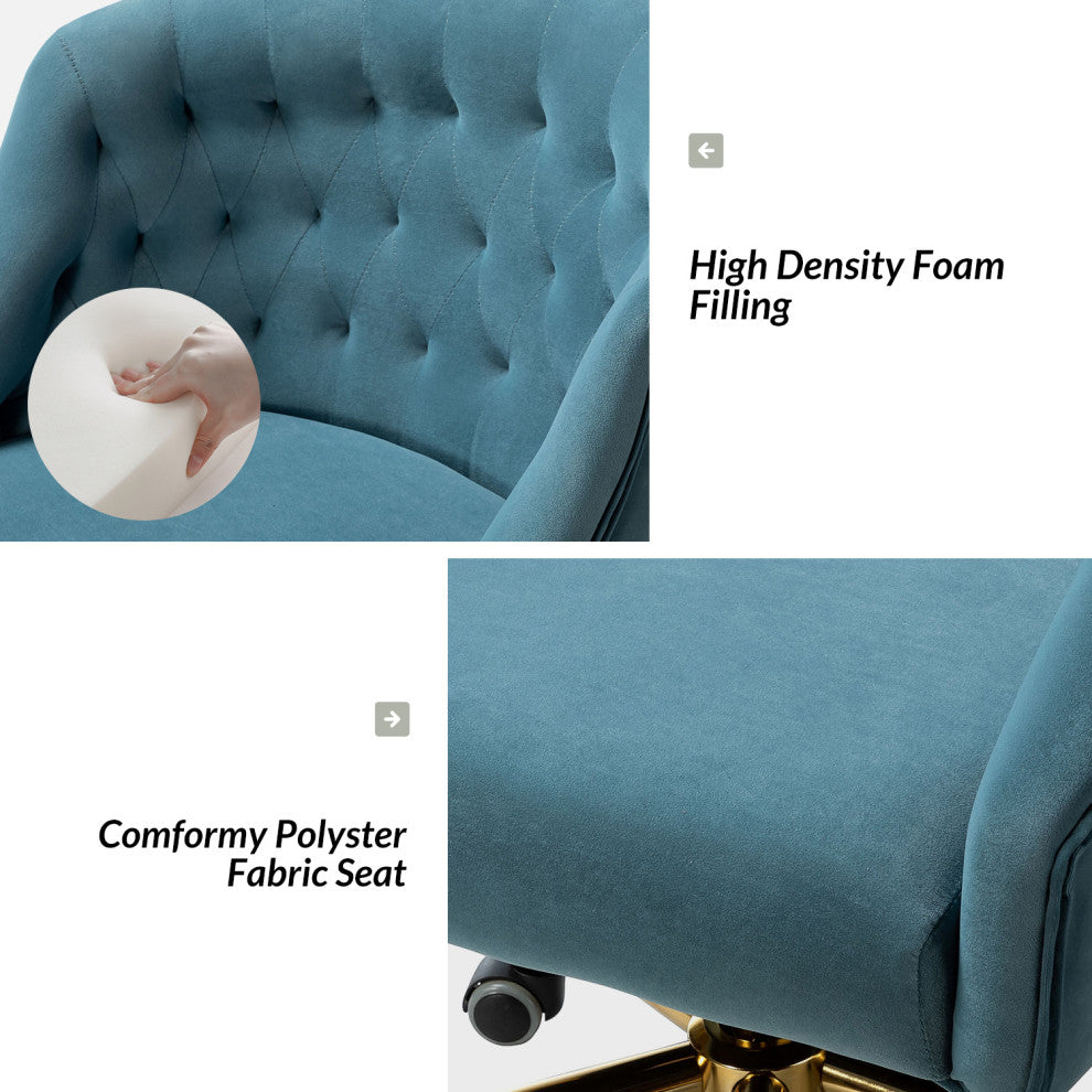Home Office Swivel Chair with Button-Tufted Back, Blue