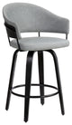 26" Dark Gray Faux Leather Black Wood Swivel Bar Stool