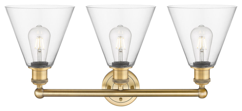 Berkshire 3-Light 26" Bath Vanity Light, Brushed Brass Finish, Clear Shade