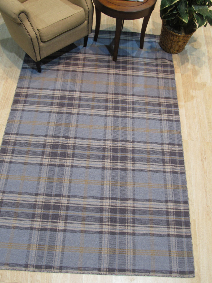 Blue Transitional Geometric Plaid Area Rug
