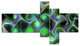 Dark Green Fractal Swirls, Abstract Wall Art Canvas, 60"x32", 5 panels