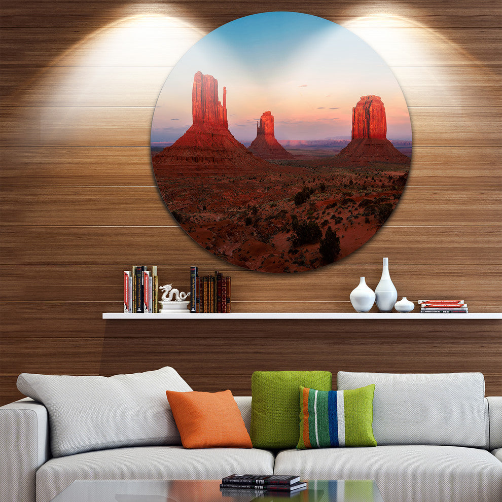 Sunset In Monument Valley, Landscape Round Wall Art, 36"