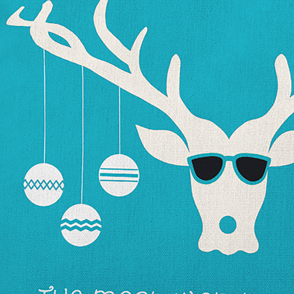 Cool Christmas Deer Accent Pillow, Turquoise, 20"x20"