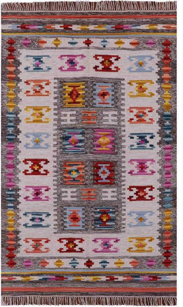 Reversible Flat Weave Kilim Wool Rug 5' 0" X 8' 0" Q10545