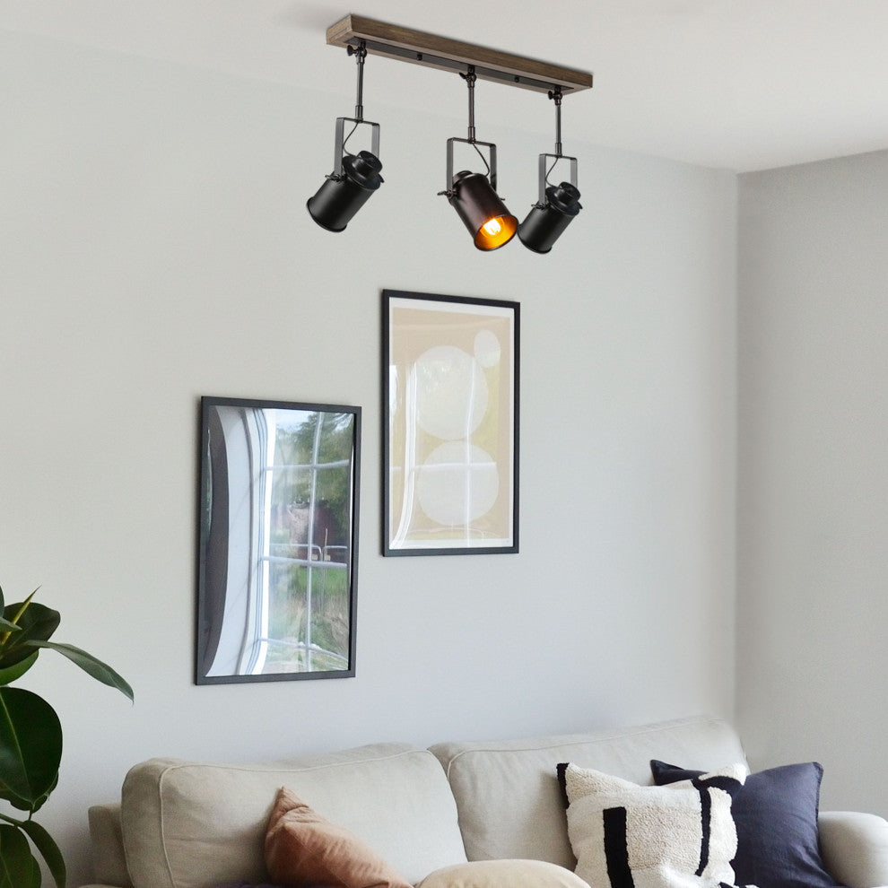 LNC Wood Close to Ceiling Track Lighting Spotlights 3-Light Track Lights