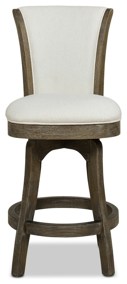 Henry 26" Armless Swivel Counter Height Bar Stool, Natural White Linen