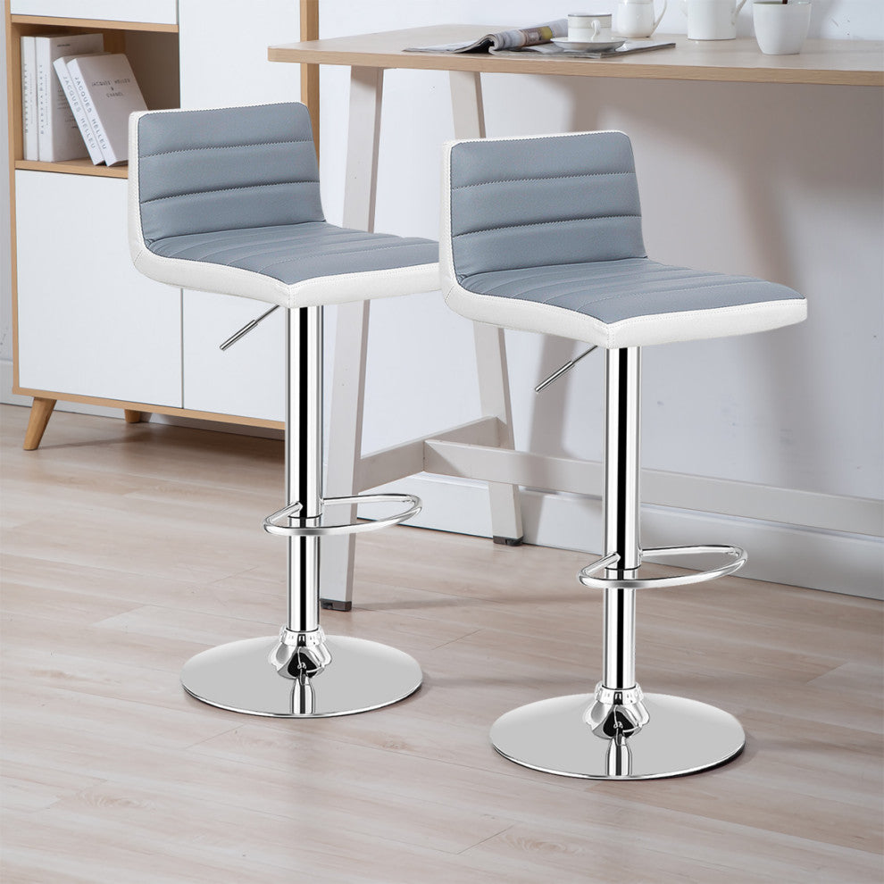 Costway Set of 2 Bar Stools Adjustable PU Leather Swivel Pub Chairs Armless