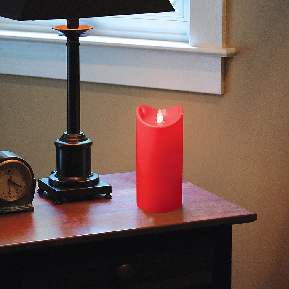 Battery Operated Pillar Candle With Moving Flame, Red, 7"
