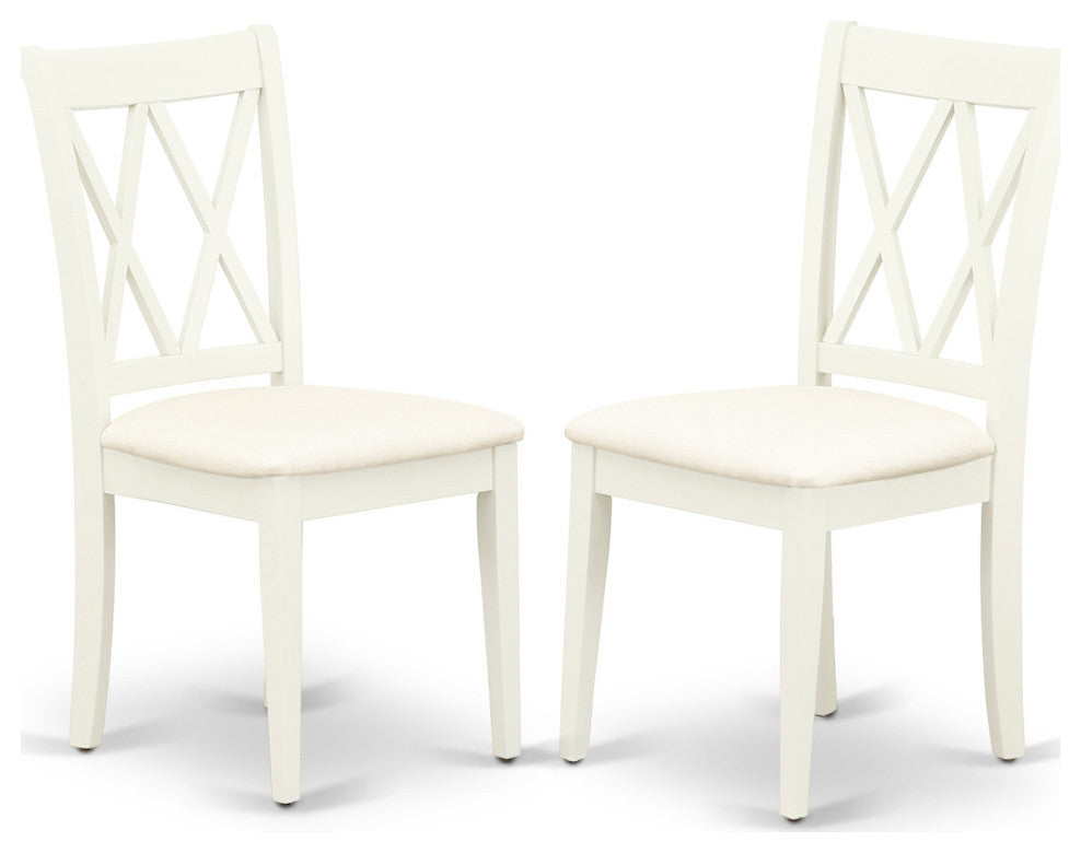 5Pc Dining Set, Round Dinette Table, Four Kitchen Chairs, Linen White Finish
