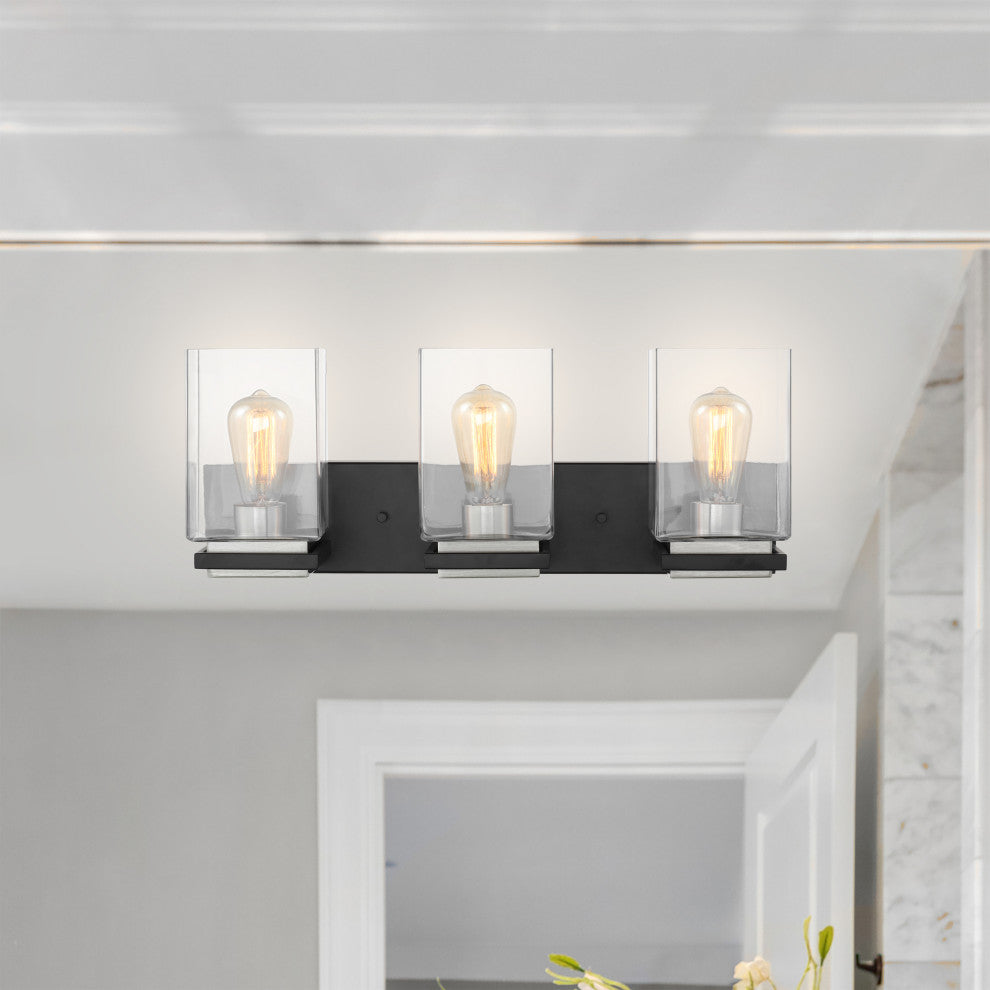 Crossroads 3-Light Vanity, Matte Black With Clear Glass