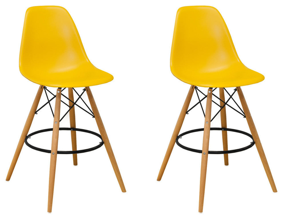 Mod Made Paris Tower Modern Barstool, Set of 2, Yellow