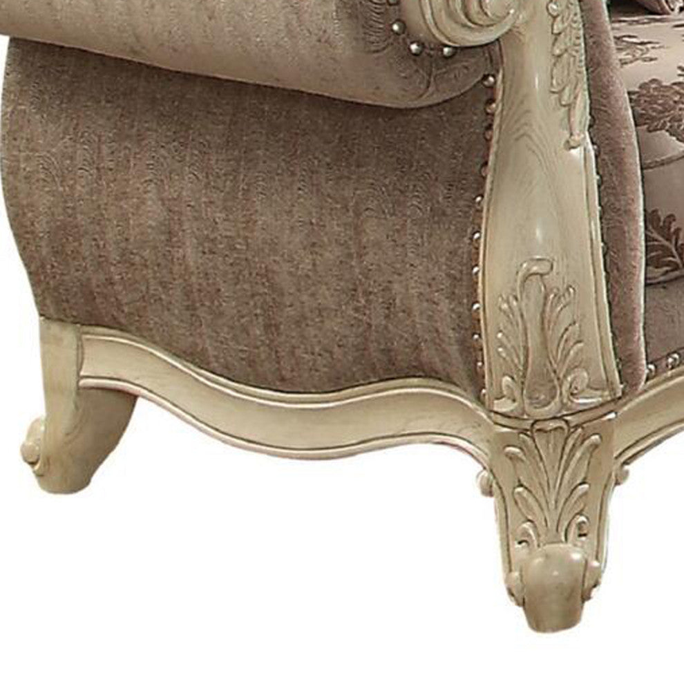 Benzara BM185584 Fabric Upholstered Wooden Sofa With Scrolled Molding Trim, Gray