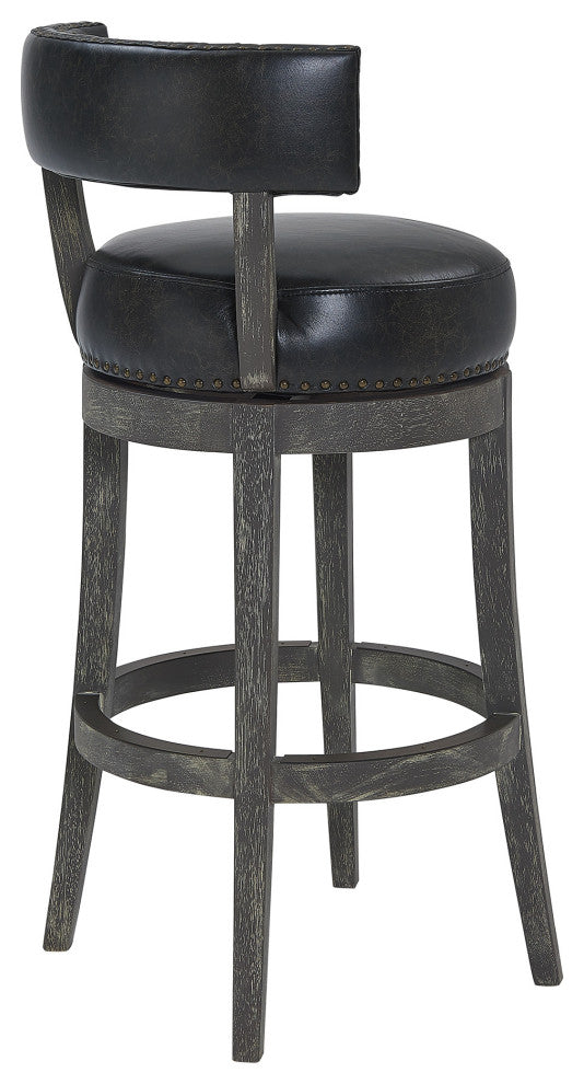 26" Brown Onyx Faux Leather Swivel Wood Counter Stool