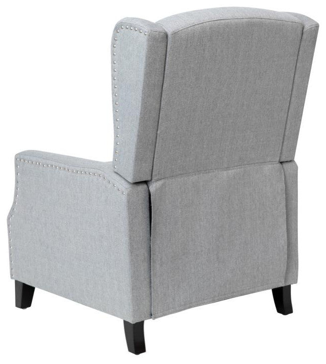Prescott Push Back Wingback Recliner Chair- Fabric Upholstery-Accent Nail Trim, Gray