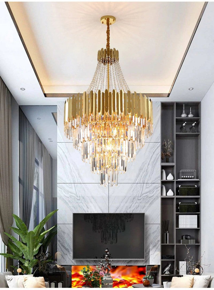 Luxury loft chandelier. Modern gold crystal lighting fixtures, 32''