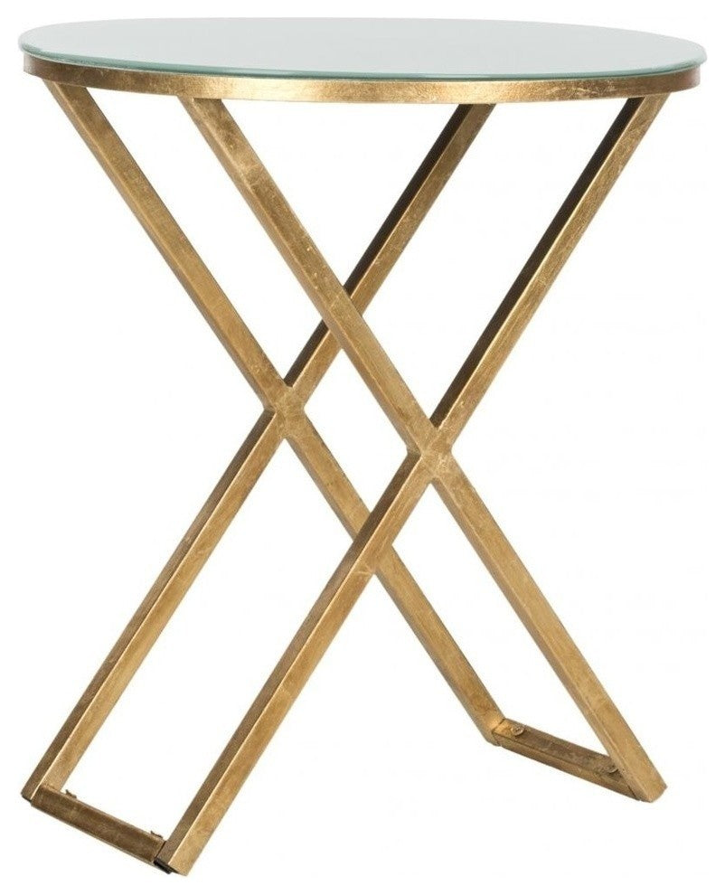 Safavieh Riona Accent Table, Gold, White Glass Top