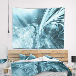 Fractal 3D Light Blue Collision Contemporary Wall Tapestry, 92"x78"