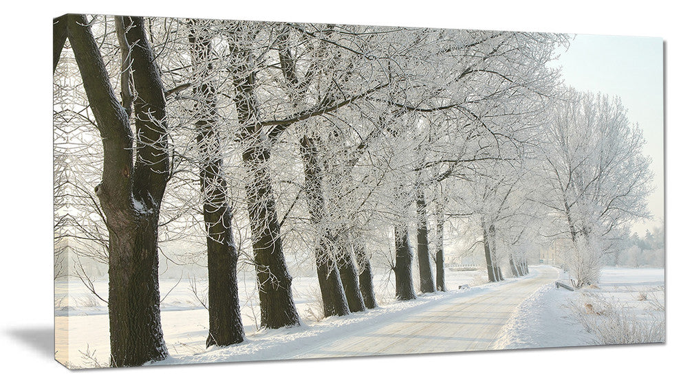 Winter Rural Road at Sunrise, Large Forest Canvas Art Print, 32"x16"