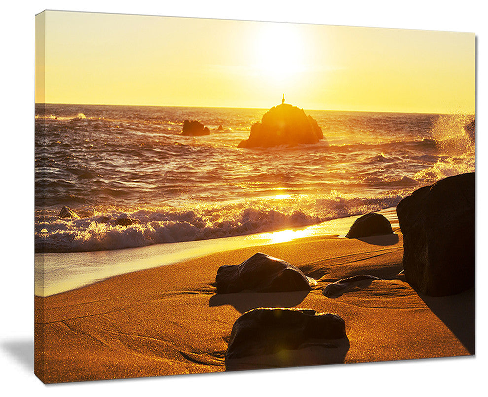 "Glowing Waters of Seashore" Modern Beach Canvas Art Print, 20"x12"