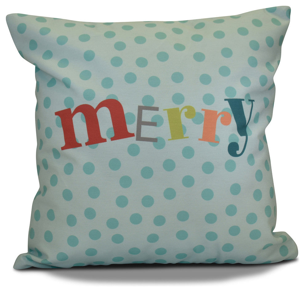 Decorative Holiday Pillow, Word Print, Aqua, 16"x16"