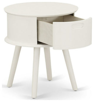 Gordon Round Night Stand End Table With Drawer, White Finish