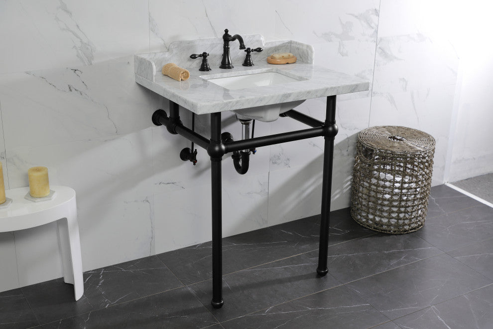 Kingston Brass LMS30MBSQ0 30" Carrara Marble Console Sink, Legs