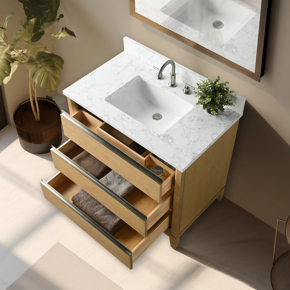 Vanity Art Bathroom Vanity With Sink, Natural Oak, 36" Single